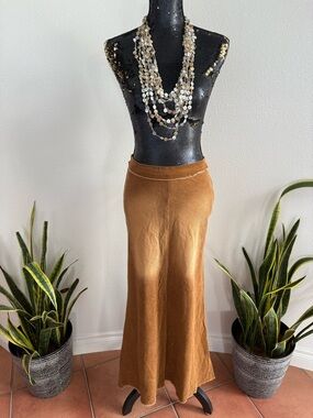 Zoom Vintage Long Camel Wahed Corduroy Lightweight Maxi Skirt Size M